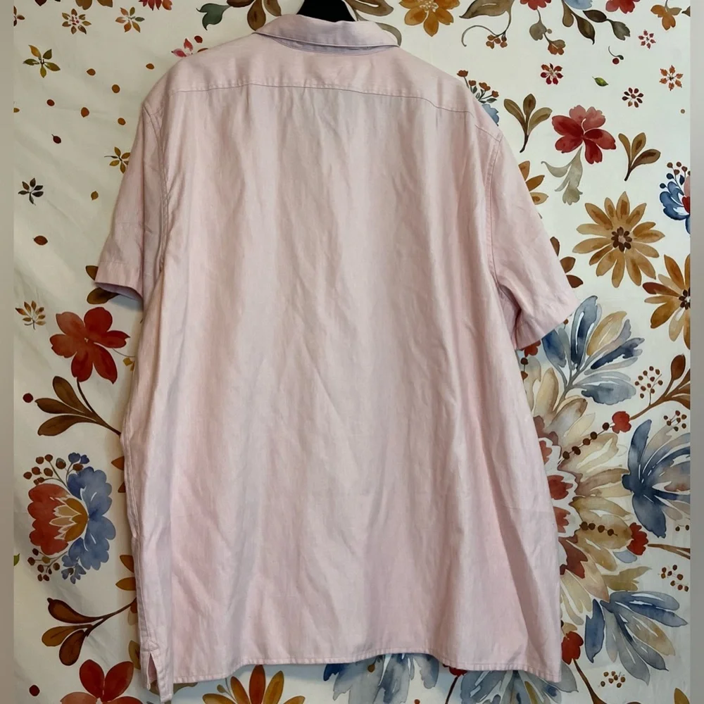 Banana Republic Mens XXL Standard Fit Pale Pink Linen Button Down Spring Shirt